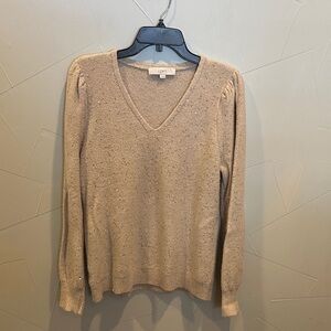 LOFT Women's Beige V-Neck Sweater w sparkles